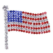 LongHanMao Enamel Crystal Waving Patriotic USA American Flag Corsage Brooch Pin, Alloy, 1 Count